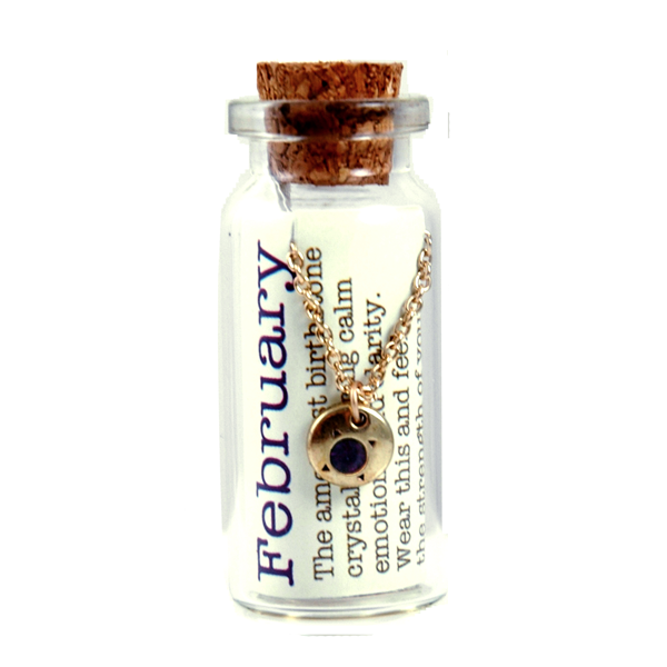 Birthstone Bottle Necklace Gold -  February/Amethyst - 4pk 