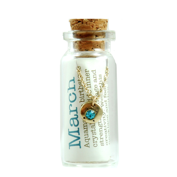Birthstone Bottle Necklace Gold - March/Aquamarine - 4pk 