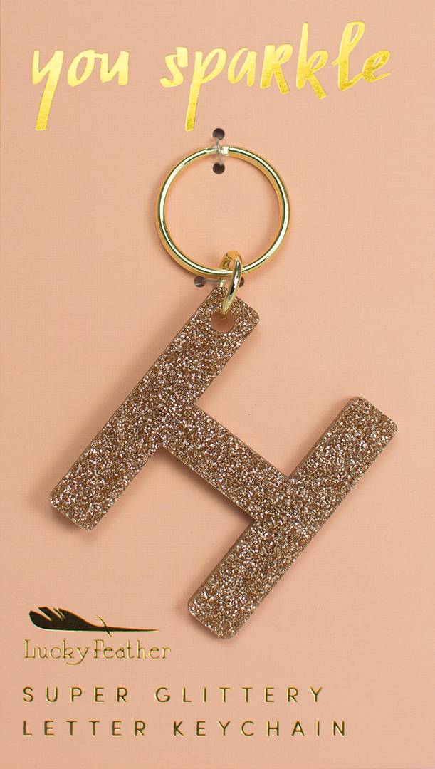 Lucky Feather Glitter Initial Keychain--Eccentrics Boutique