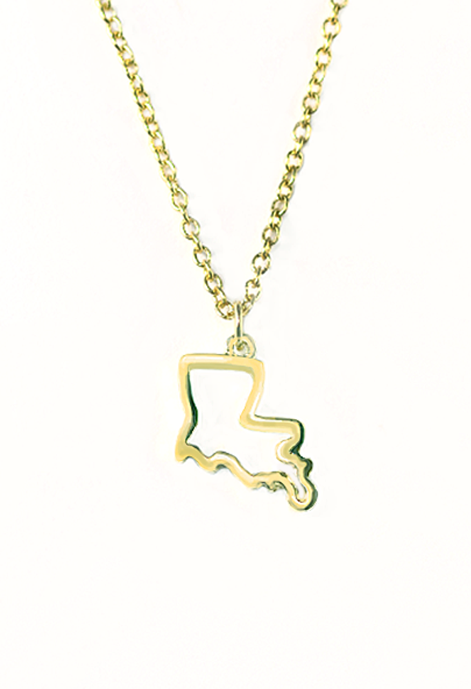 SC-000822N-Sterling Silver State of Louisiana Charm Necklace